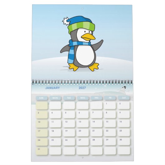 Kleine pinguïn die op sneeuw loopt kalender (Jan 2027)