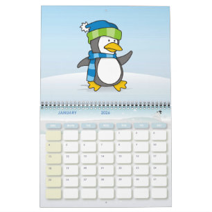 Kleine pinguïn die op sneeuw loopt kalender