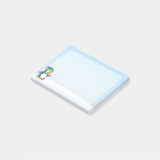 Kleine pinguïn die op sneeuw loopt post-it® notes (Schuin)