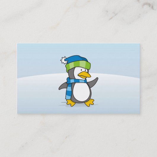 Kleine pinguïn die op sneeuw loopt visitekaartje (Achterkant)