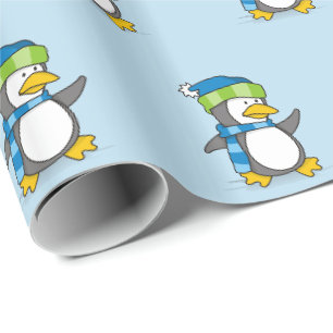 Kleine pinguïn die op sneeuwpapier loopt cadeaupapier