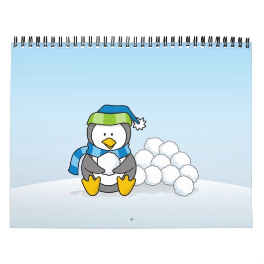Kleine pinguïn die zit met sneeuwballen kalender (Hoes)