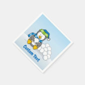 Kleine pinguïn die zit met snowballetpapier servet (Hoek)
