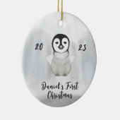kleine pinguïn eerste kerst foto keramisch ornament (Rechts)