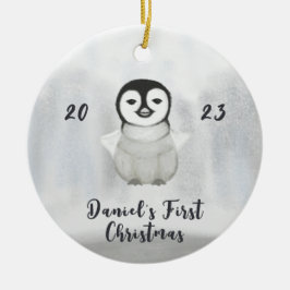 kleine pinguïn eerste kerst foto keramisch ornament