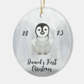 kleine pinguïn eerste kerst foto keramisch ornament (Links)