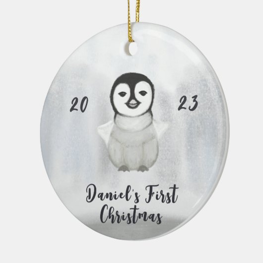 Kleine Pinguïn Eerste Kerstmis Keramisch Ornament (Links)