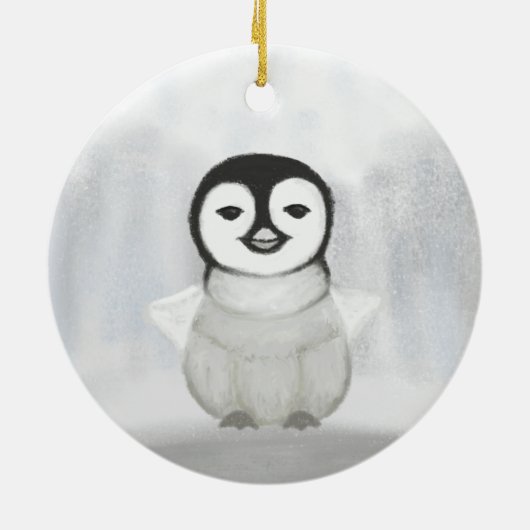 Kleine Pinguïn Eerste Kerstmis Keramisch Ornament (Achterkant)