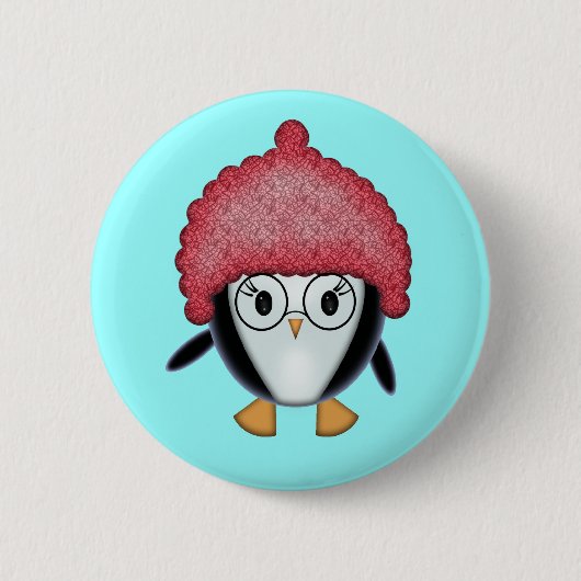 Kleine pinguïn in rode kerstmuts knop ronde button 5,7 cm (Voorkant)