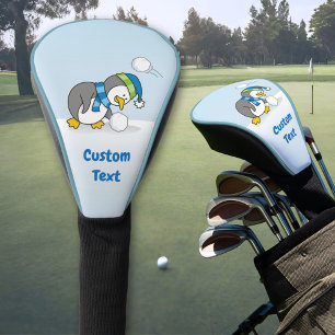 Kleine pinguïn krijgt een sneeuwbal golf hoofddeks golfheadcover