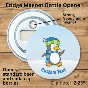Kleine pinguïn loopt op sneeuw flesopener button flesopener