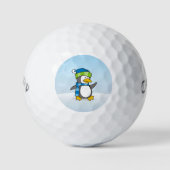Kleine pinguïn loopt op sneeuw golfballen (Voorkant)