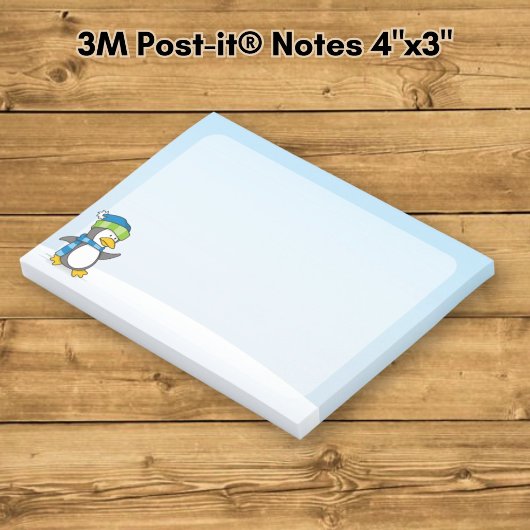 Kleine pinguïn loopt op sneeuw post-it® notes