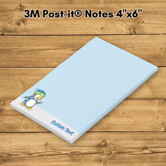 Kleine pinguïn loopt op sneeuwnotities post-it® notes