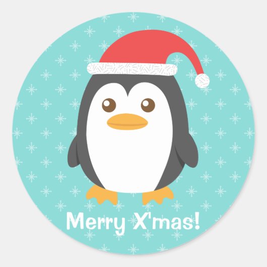 Kleine pinguïn met kerstmis met Santa Hat Ronde Sticker (Voorkant)