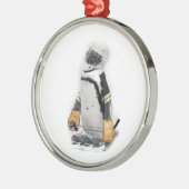 Kleine pinguïn met sleutelvistuig metalen ornament (Links)