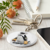 Kleine pinguïn met sleutelvistuig sleutelhanger (Zijkant)