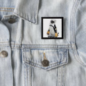 Kleine pinguïn met sleutelvistuig vierkante button 5,1 cm (In situ)