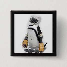 Kleine pinguïn met sleutelvistuig vierkante button 5,1 cm