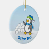 Kleine pinguïn met sneeuwbalken keramisch ornament (Rechts)