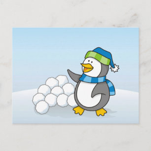 Kleine pinguïn met sneeuwballen briefkaart