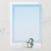 Kleine pinguïn met sneeuwballen briefpapier (Voorkant / Achterkant)