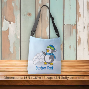 Kleine pinguïn met sneeuwballen die crossbody zwaa tas