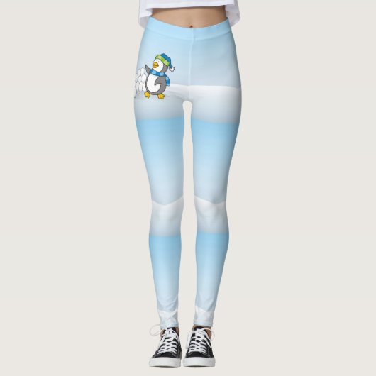 Kleine pinguïn met sneeuwballen leggings (Voorkant)