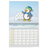 Kleine pinguïn met sneeuwballen zwaaiend kalender (Feb 2027)