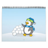 Kleine pinguïn met sneeuwballen zwaaiend kalender (Hoes)