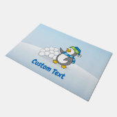 Kleine Pinguïn met Sneeuwballen Zwaaiende Deurmat (Schuin)