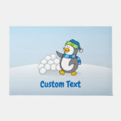 Kleine Pinguïn met Sneeuwballen Zwaaiende Deurmat (Voorkant)