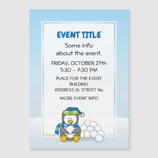 Kleine pinguïn zittend met sneeuwballen (Voorkant)