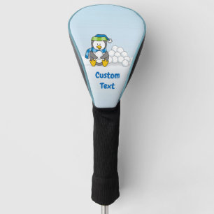 Kleine pinguïn zittend met sneeuwballen golfkop golfheadcover
