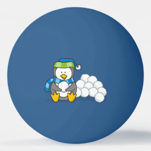 Kleine pinguïn zittend met sneeuwballen ping pong  pingpongbal