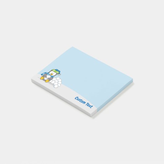 Kleine Pinguïn Zittend Met Sneeuwballen Post-it® Notes (Schuin)