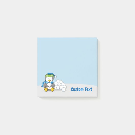 Kleine Pinguïn Zittend Met Sneeuwballen Post-it® Notes (Voorkant)