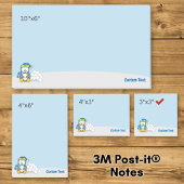 Kleine pinguïn zittend met sneeuwballen post-it® notes