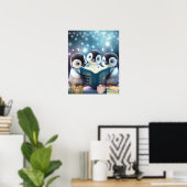 Kleine pinguïns lezen boek Speciaal Kunst Poster (Thuiskantoor)