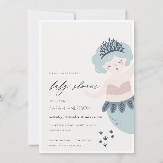 KLEINE PINKBLAUWE MERMAID BABY SHOWER INVITE BEDANKKAART (Voorkant)