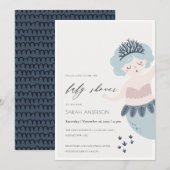 KLEINE PINKBLAUWE MERMAID BABY SHOWER INVITE BEDANKKAART (Voorkant / Achterkant)