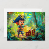 Kleine piraat met schatkaart en borst briefkaart (Voorkant / Achterkant)