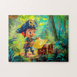 Kleine piraat met schatkaart en borst legpuzzel