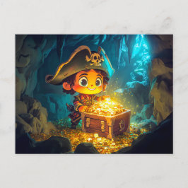 Kleine piraat ontdekt schat in een grot briefkaart