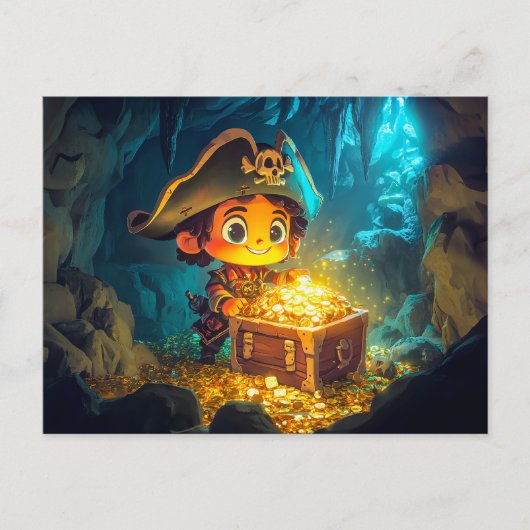 Kleine piraat ontdekt schat in een grot briefkaart (Voorkant)