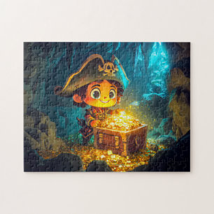 Kleine piraat ontdekt schat in een grot legpuzzel