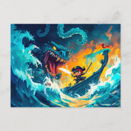 Kleine piraat vecht tegen een Zee monster op de Hi Briefkaart