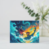 Kleine piraat vecht tegen een Zee monster op de Hi Briefkaart (Staand voorkant)