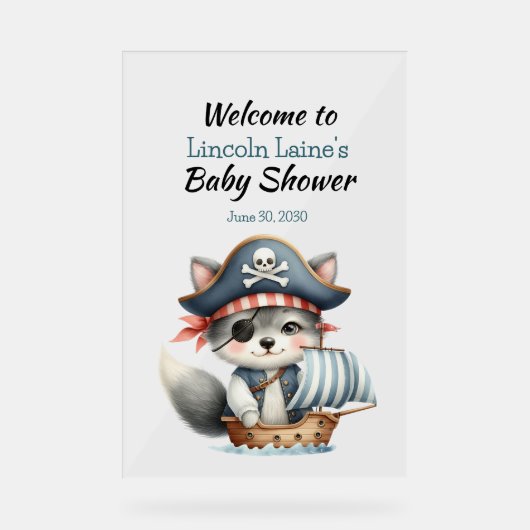 Kleine Pirate Kat Baby Jongen Douche Acryl Bord (Voorkant)