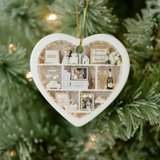 Kleine Plankjes Net Getrouwd Eerste Kerstmis Samen Keramisch Ornament (Boom)